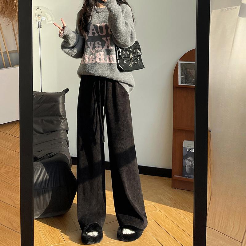 

Женские брюки палаццо на осень и зиму, новые драпированные и тонкие бархатные брюки, прямые свободные брюки S