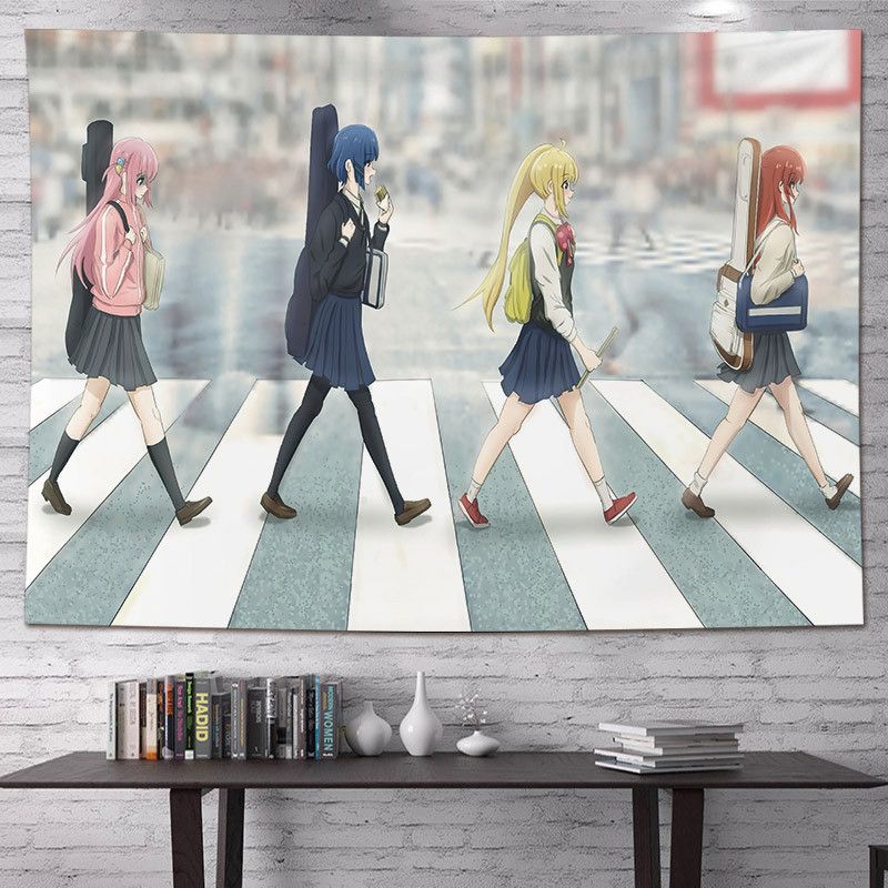 Bocchi The Rock Anime Wall Tapestry Four Girls Crosswalk Band Manga Home Decor Durable Thick Soft Cozy Aesthetic Gift