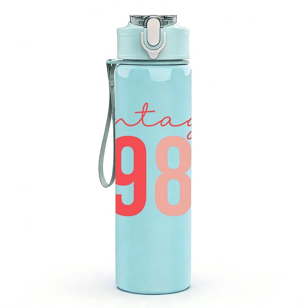 1PC Vintage 1986 Color Number 750ml Color Plastic Sports Water Bottle Leakproof Flip Straw Lid Suitable for Sports Office Home Use