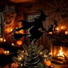 Halloween Tree Topper Witch Topper, with LED Lights, Black Iron Spooky Holiday Decor Art Silhouette Ornament, for Christmas And Party