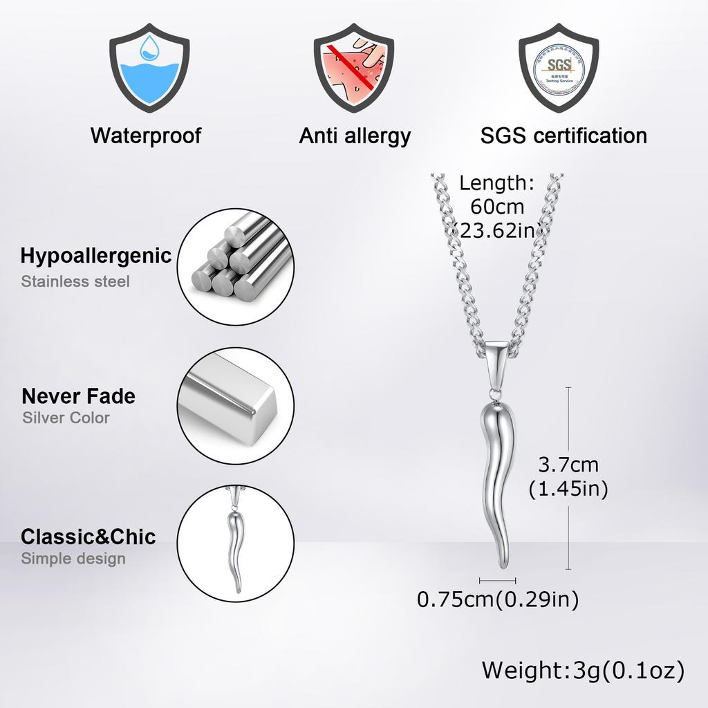 Vnox Stainless Steel 2pcs Necklaces For Men Boys, Two Style Chains Cool Italian Horn Pendant, Talisman Protection Gifts To Teen