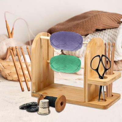 Wooden Yarn Holder Horizontal Yarn Ball Holder Double Revolving Yarn Storage Organizer
