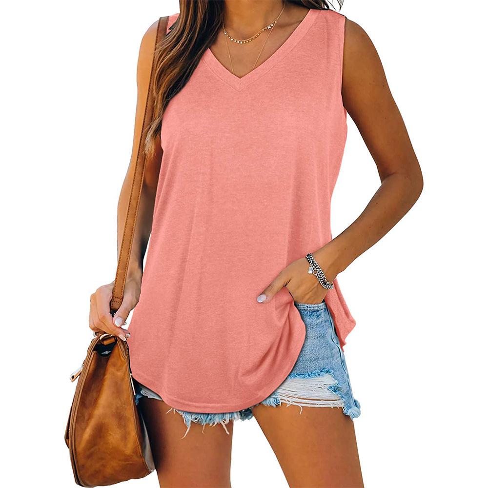 Canotta Calda 2025 Scollo a V Coda di Rondine Senza Maniche Monocolore - T-shirt da Donna Stile Europeo & Americano