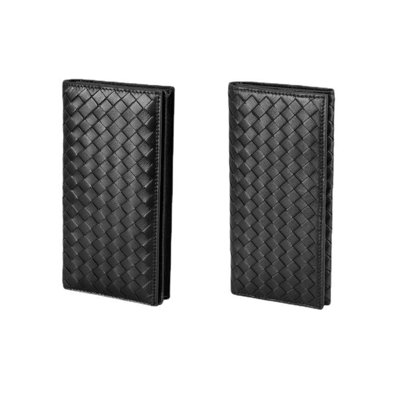 High-end woven wallet generation RFID medium and long loose-leaf wallet leather black hand bag