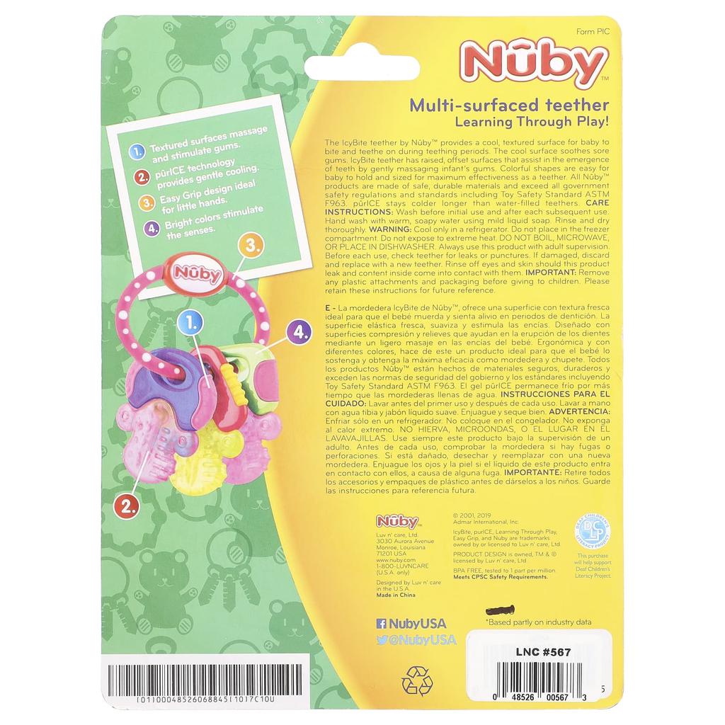 Nuby Soothing Tither, IcyBite Keys, 3+ Months, Perfectly Pink, 1 Teether