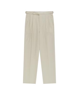 BELLIEF Essential Wool Gabardine Adjust Twill 2-Pleated Relaxed Trousers (Beige)