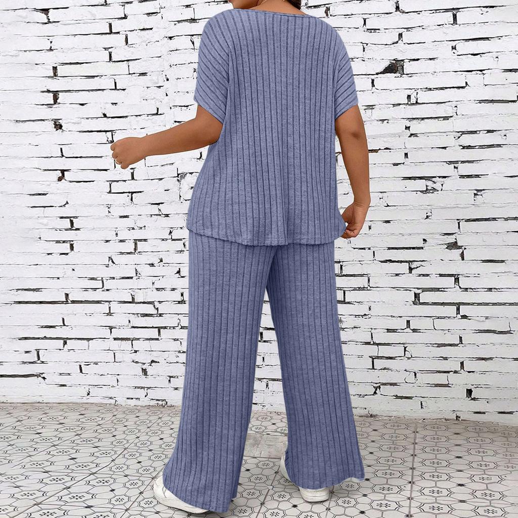 Women's Fashion  Color Casual Summer New Ribbed Top And Pants Set