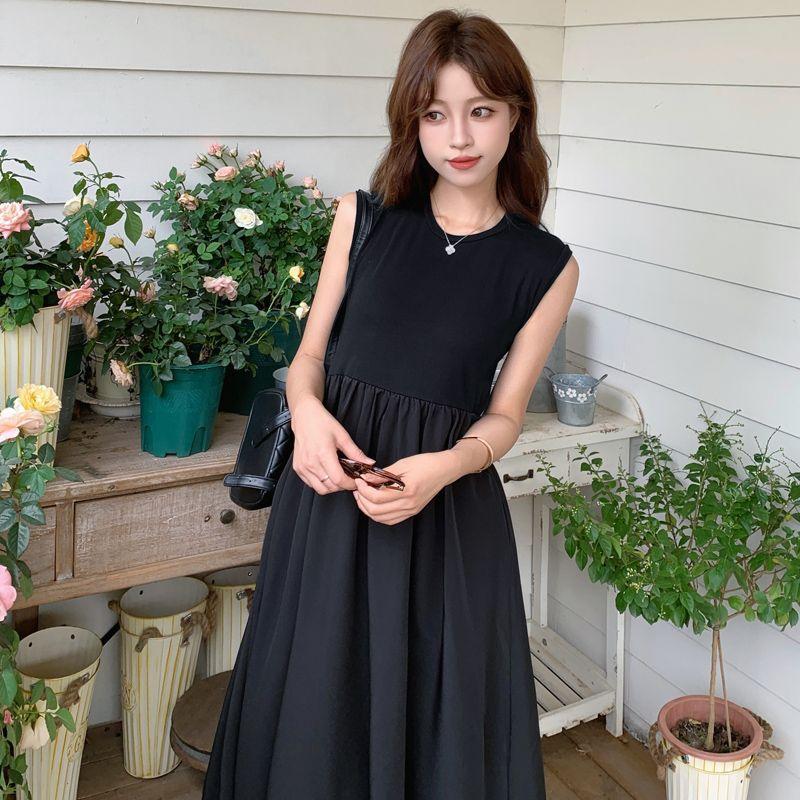 Black Round Neck Sleeveless French Retro Super Fairy Knee Dress Women's Spring Design Halter Long Skirt Women's Clothing