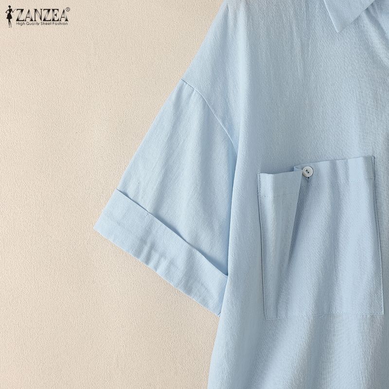 ZANZEA Women Casual Turn Down Collar Summer Half Sleeve Blouse