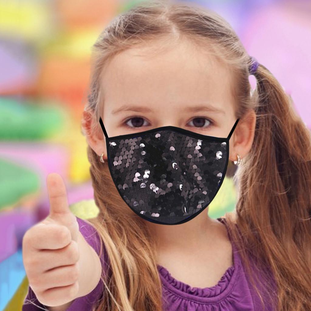 

Детская маска для лица из хлопка с пайетками для защиты от солнца, дышащая маска для велоспорта чёрный
