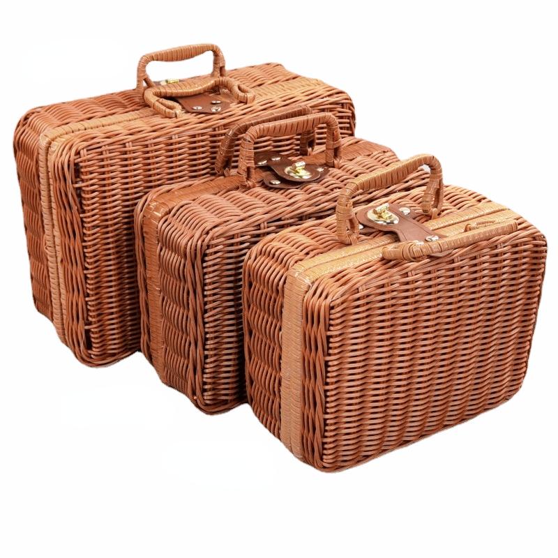 Cesti in PP Rattan Retrò Cesto da Picnic per Conservazione Valigia in Rattan con Manico Scatola Regalo Cesto Intrecciato per Cosmetici Organizzazione Conservazione