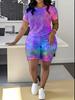 Sternenhimmel Damen Freizeitanzug Kurzarm-Shorts 1D Digitaler Blumendruck Mode T-Shirt Set