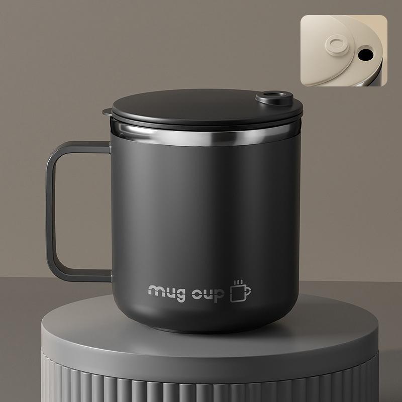 Double Wall Insulated Coffee Cup Portable 304 Stainless Steel Drinking Cup Leak Proof Milk Coffee Mug With Handle&Llid-Homeclub