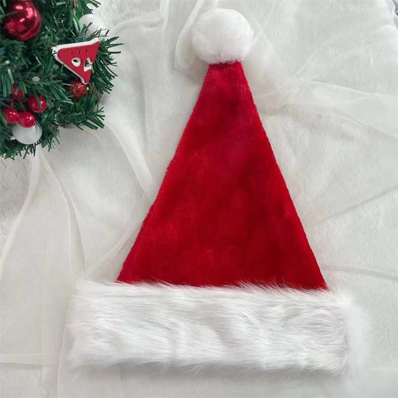 30x42cm Christmas Hat Santa Hat for Adults Unisex Red Velvet and White Brim Xmas Hat for New Year Festive Holiday Party Supplies