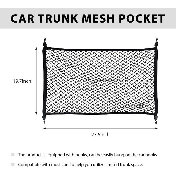 Elastic Cargo Net for SUV, 27.6 × 19.7 Inch Stretchable Mesh Trunk Bed Net with ABS Hooks, Adjustable Luggage Netting Cover Rear Cargo Organizer for
