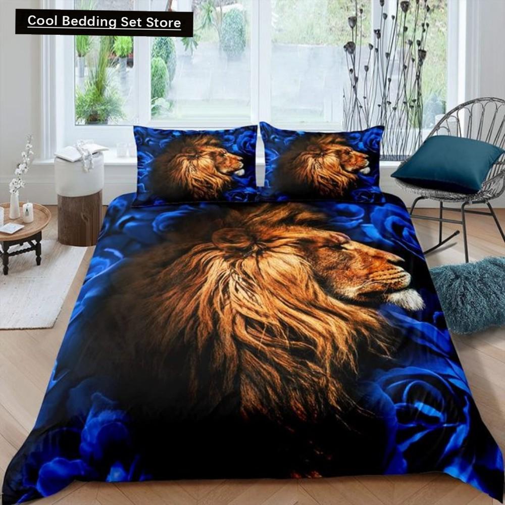 

Strong Lions Tiger Bedding Sets Flame Wolf Duvet Cover Single Queen King Full Size Kids Women Rose Room Decor 2/3Pcs Bedclothes EU Single(135*200cm)3pcs