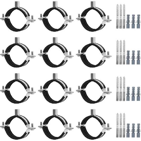 12Pcs Metal Pipe Clamp Wall Ceiling Mount Bracket Clamp Pipe Support Hanger M8 M10 Adjustable Clamp with Screw&Expansion Tube 12pcs 15-19mm