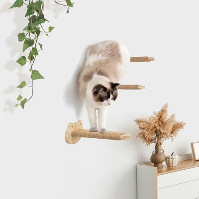 Wooden Kitten Ladder with Sisal Rope Cat Wall Steps Climbing Cat Scratching Post Cat Scratching Board Tree Pet Furniture