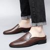 Genuine Leather Mules Shoes Men's Half Shoes For Man Luxury Brand Slippers Men Designer Casual Shoes Breathable Slip On Footwear