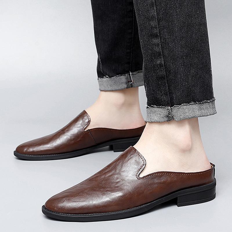 Genuine Leather Mules Shoes Men's Half Shoes For Man Luxury Brand Slippers Men Designer Casual Shoes Breathable Slip On Footwear