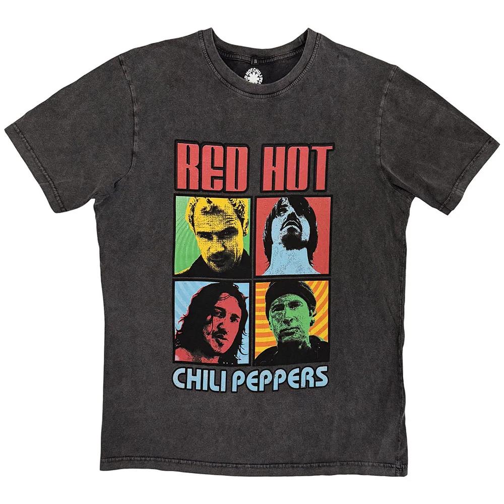 Red Hot Chili Peppers Stone Wash T-Shirt: Portrait Photos (Charcoal Grey) OFFICI