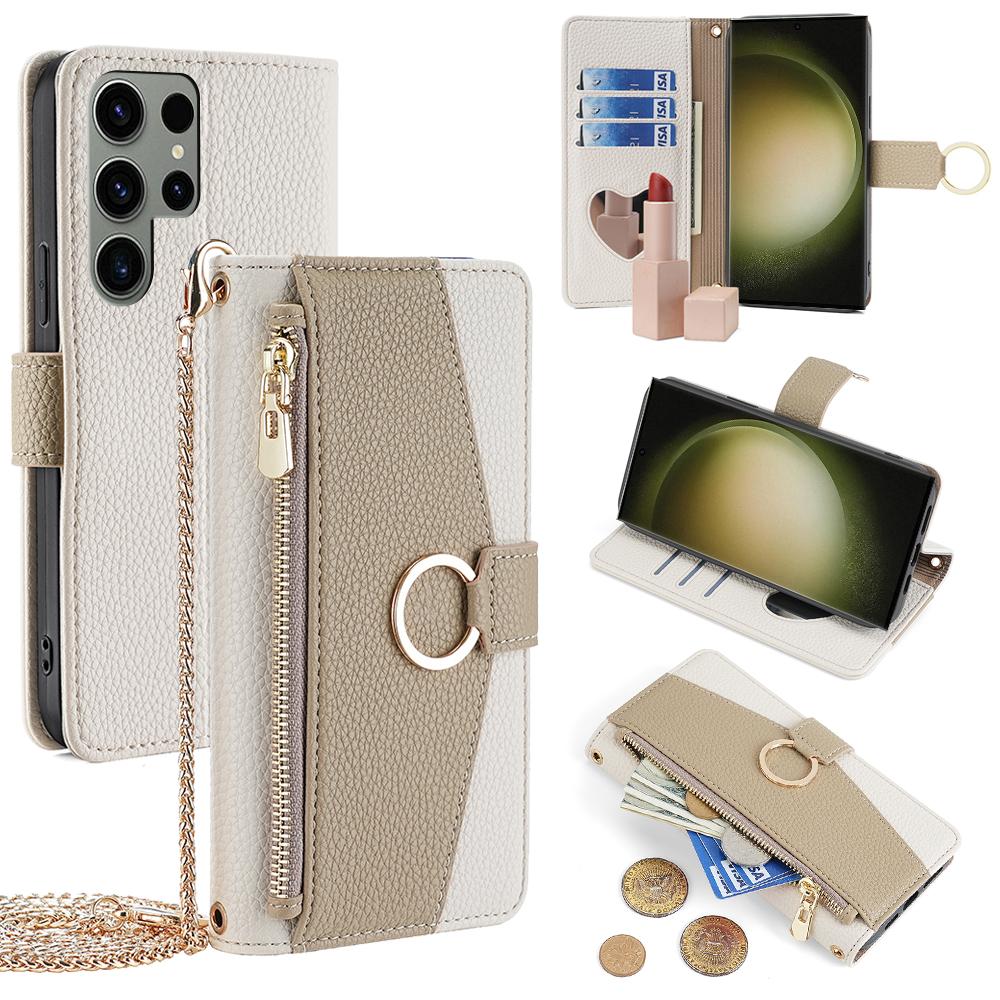 For Samsung Galaxy S23 Ultra Case Zipper Pocket Phone Cover with Shoulder Strap