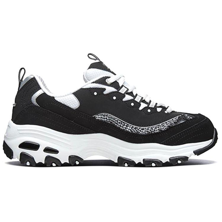 Skechers DLites 1.0 Tissu Mesh Classique Polyvalent Amortissant Durable Respirant Basse Coupe Chaussures Décontractées Baskets Femme Noir 13090-BKW