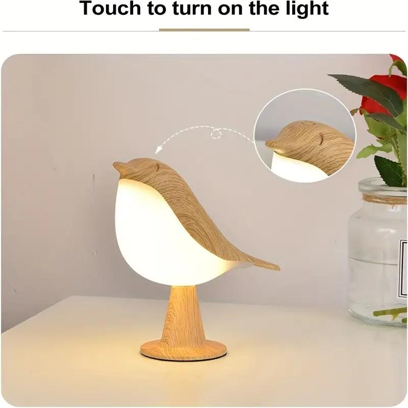 Minimalist Magpie LED 3-color Bedlight Wooden Bird Night Light Touch Bedroom Desk Lamp Home Decoration Light
