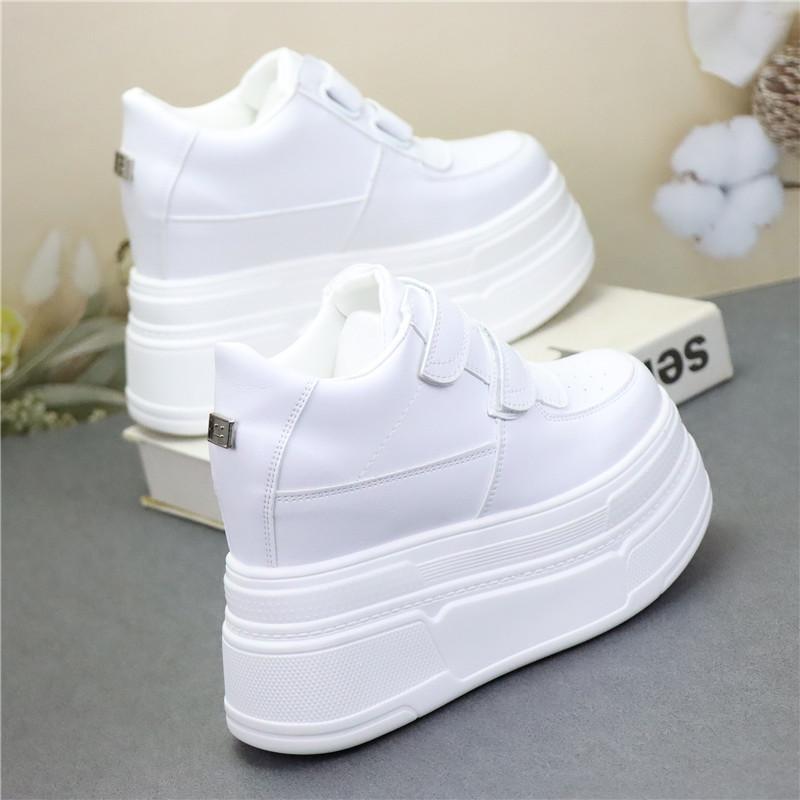 Fashion 12CM Genuine Leather Boots Spring Platform Wedge Loafer Fashion Chunky Sneaker Vulcanize Women Moccasins Autumn Flat Shoes