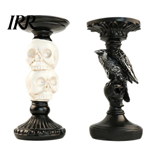 Dark Academia Home Decor Halloween Candlestick Holder Decoration, Gothic Raven Skull Candle Holder, Table Decoration Spooky Taper Stand for