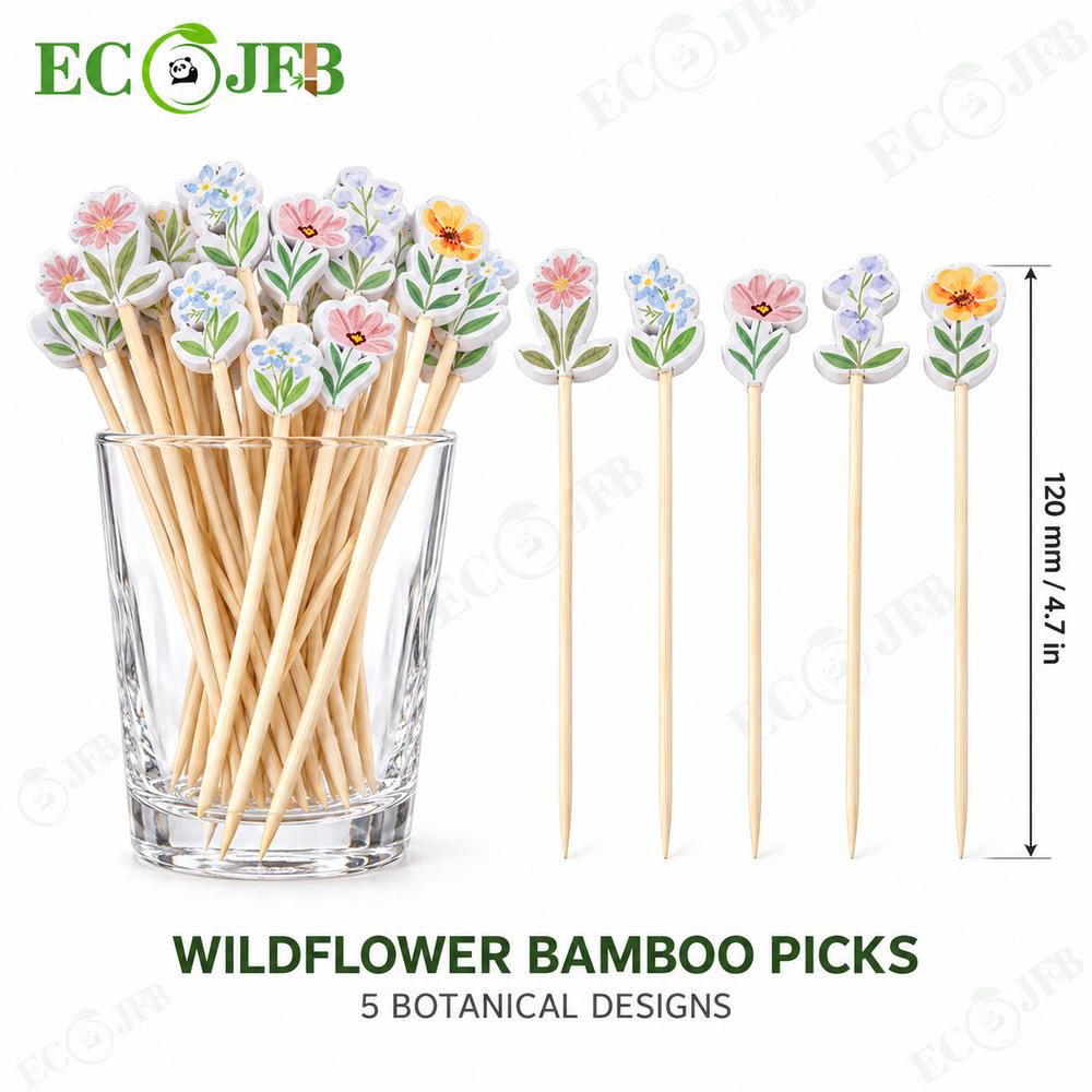 ECO JFB 120mm Mushroom Bamboo Party Picks for Fruit Cheese Woodland Events Custom Shape Bulk B2B Supply Pack