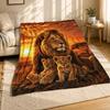 Lion Family Sunset Coral Fleece Blanket Safari Wildlife Decor
