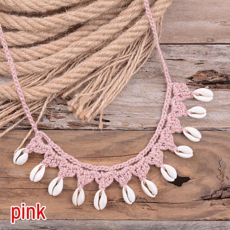 Bohemian Shells Necklaces for Women Handmade Woven Rope Chain Choker Necklace Summer Beach Beaded Necklaces Jewelry.
