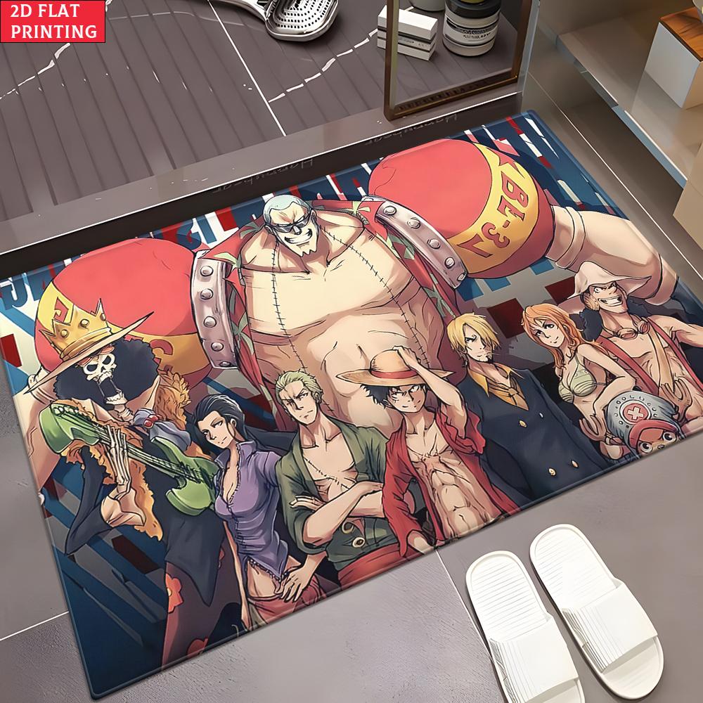 Anime Straw Hat Crew Doormat, Cartoon Pirate Non-slip Floor Mat, Decorative Entrance Rug for Home Living Room Bedroom