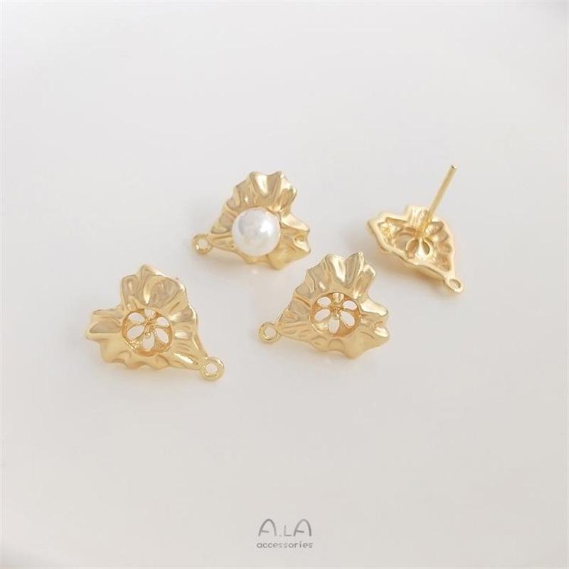 

14K Copper-Plated Gold Lace Heart Bead Holder with Dangle Earrings & 925 Silver Needle for DIY Pearl Earrings