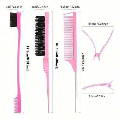 9pcs/set Hair Styling Comb Set Teasing Hair Brush Rat Tail Combs Edge Brush Hair Clips Barber Hairdressing Tool