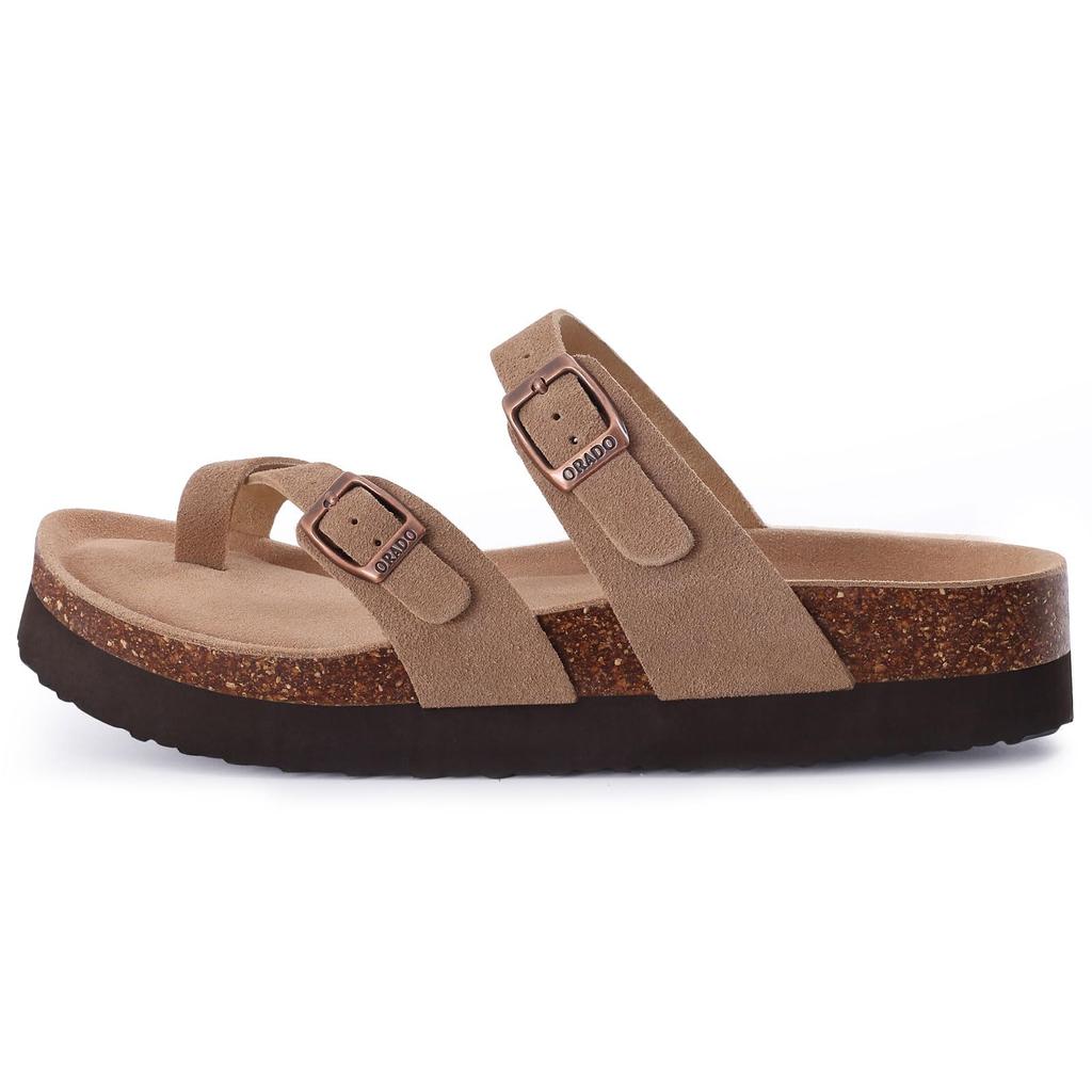 Fashion Shevalues Women's Classic Suede Sandals Comfy Cork Footbed Summer Slippers With Adjustable Buckle Fashion Thick Sole Beach Shoes