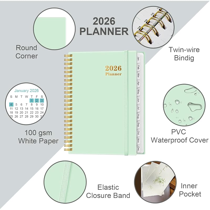 [2027] Planner - Weekly & Monthly Calendar Planner, January 2027 - December 2027, Spiral Bound, 12 Monthly Tabs, Inner Pocket, Ideal for School and
