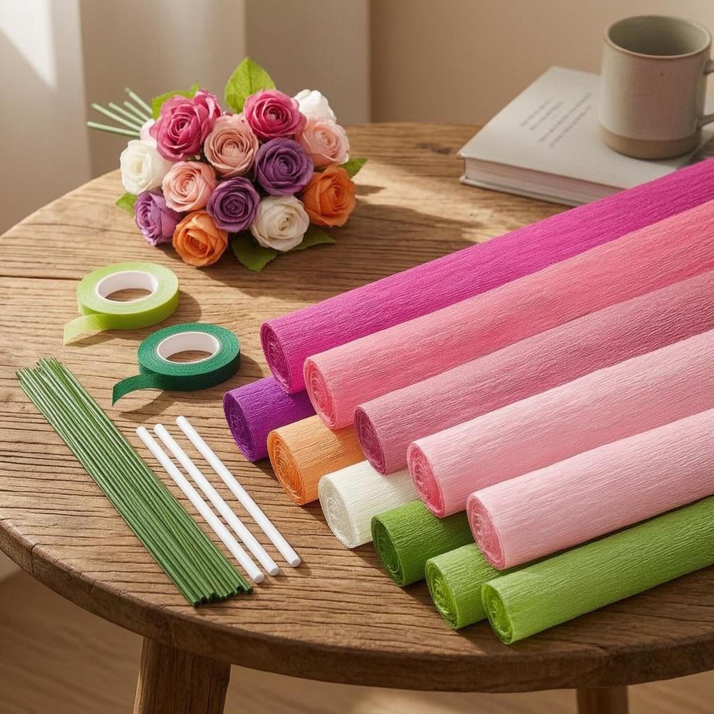 Paper Flower Making Kit Ribbed Glue Stick Colorful for School Projects, Students