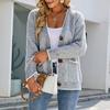 Autumn Winter Vintage Loose Knitwear Top Long Sleeve Solid Color Hooded V Neck Cardigan Sweater