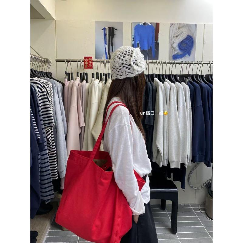 

Summer new red fried street bag simple large capacity wind shoulder bag student versatile shopping bag women красный