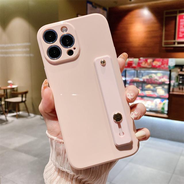 Coque de téléphone en Silicone avec support de dragonne, étui arrière couleur bonbon doux pour Iphone 13 Pro Max 12 11 Xs Max X Xr 7 8 Plus 13 Pro