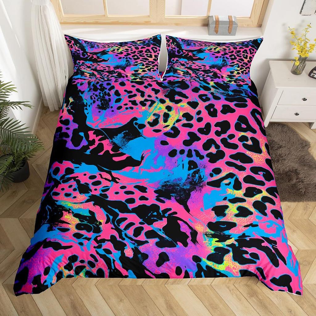 Purple Leopard Print Three-Piece Quilt Cover 3D Digital Printing Bedding Set Bed Cover