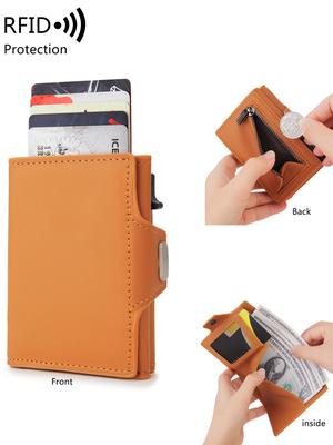RFID erkek cüzdan kredi kartı tutucu PU deri mini cüzdan otomatik açılır çok fonksiyonlu banka kartı tutucu