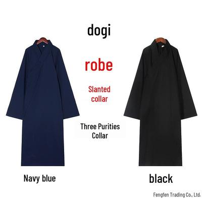 Taoist Long Robe with Slanted Placket, Three Purities Collar, Frog Buttons, Tai Chi Suit, Complete with Ten Direction Shoes and Zhuangzi Scarf