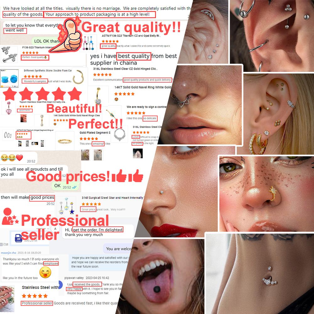 Toposh 316L Stainless Steel Nose Hoop Piercing Set Gold Plated Body Jewelry for Children Weddings Claw Setting Inlay Technology