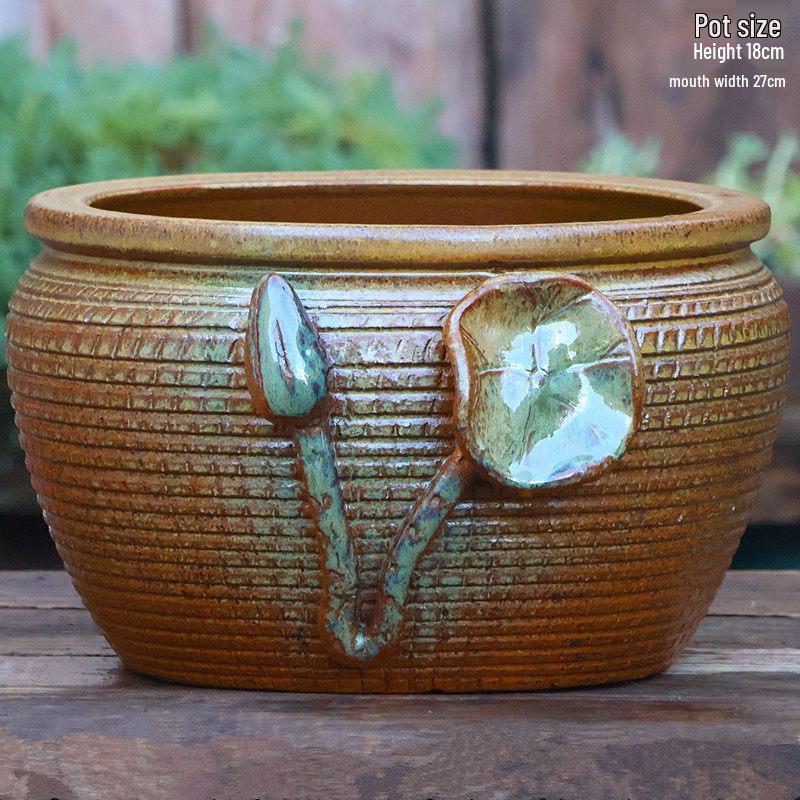 Large Retro Hydroponic Ceramic Vase - Tall Handmade Pennywort Cylinder Pot