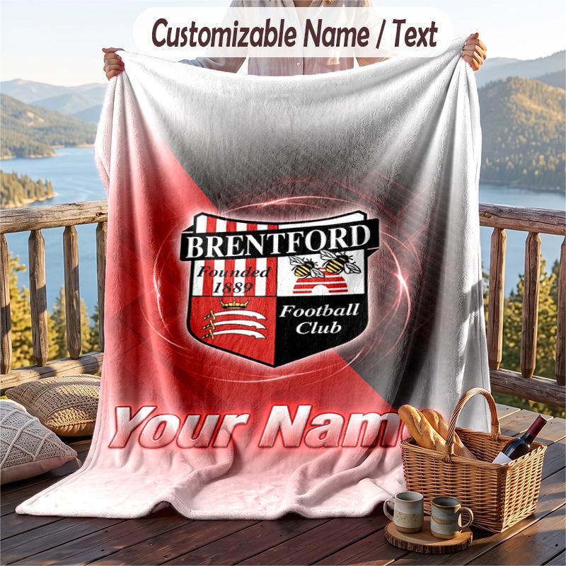 Flanel Battaniye Brentford Futbol Baskılı Kişiye Özel İsim Metni Yumuşak Kanepe Yatak İçin Atkı