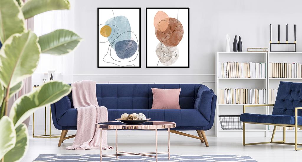 Picture Posters In a Frame 53x73cm Diptych Set of 2 Pictures Abstract Boho P2063