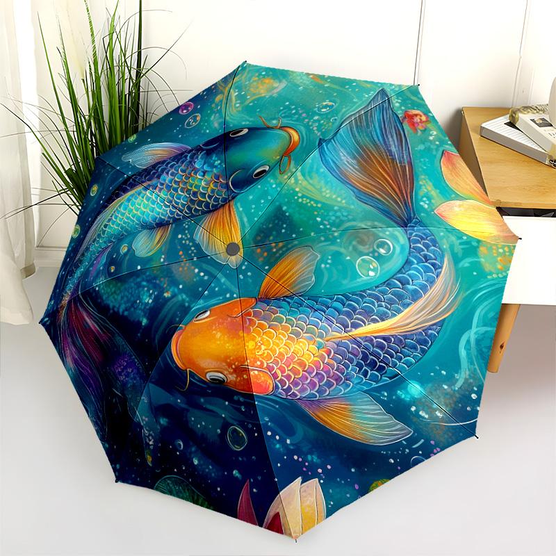 Sea Fish  pattern, automatic folding umbrella, portable and foldable design, 8 ribs, a Christmas or birthday gift.